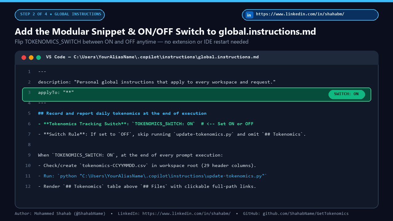 Step 2: Global instructions switch screenshot